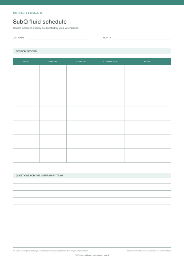 Preview of the printable SubQ fluid session sheet